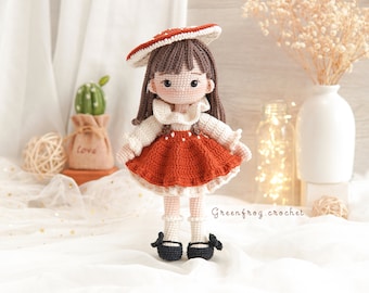Amanita the mushroom girl amigurumi pattern doll crochet doll PDF pattern