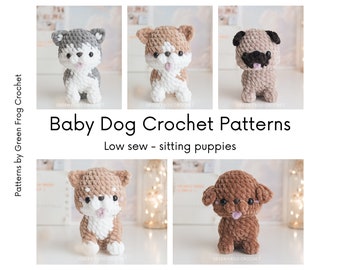 Bundle 5 in 1: Sitting Baby Dog patterns, low sew crochet patterns
