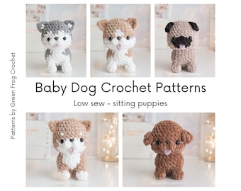 Bundle 5 in 1: Sitting Baby Dog patterns, low sew crochet patterns