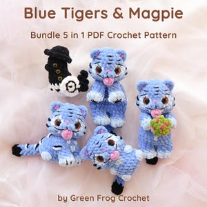 Bundle 4 in 1 No Sew and Low Sew Blue Silly Tiger Kpop Crochet Patterns