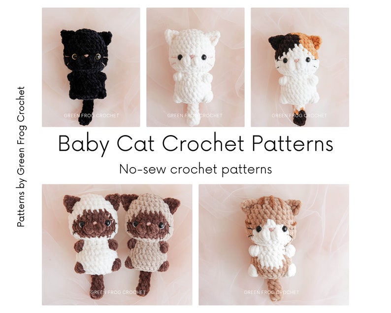 Bundle 12 in 1: no sew and low sew cat crochet patterns, little kitten amigurumi pattern, black and white cat, calico, tabby, Siamese cat zdjęcie 3