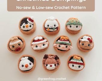 Christmas Dumplings Keychain Ornament No-Sew Low-sew Amigurumi Crochet Pattern | Squishy Bao Bun Christmas PDF Patterns