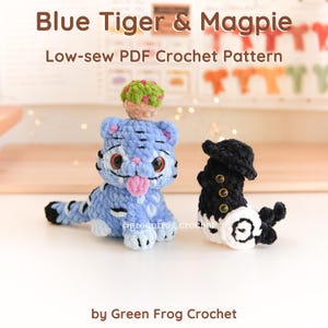 Sitzender blauer Tiger häkeln Low-Sew Kpop Häkelanleitung