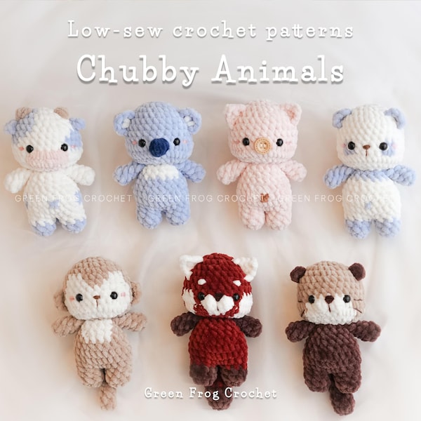 Bundle 7 in 1: Chubby Baby Animals, low sew crochet patterns