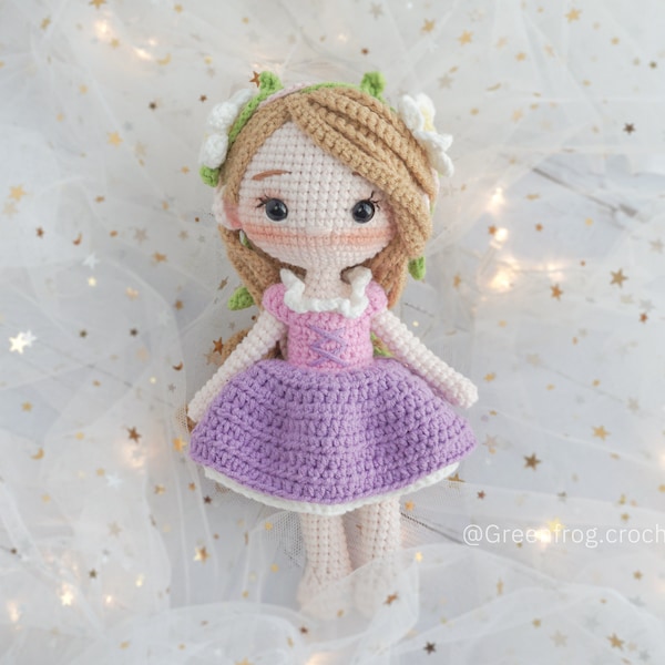 Amigurumi pattern crochet doll pattern Princess Cloudy Hair PDF in English(US terms) Español Português(BR) Deutsche Français.