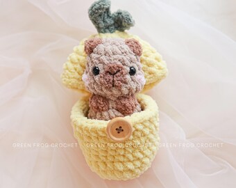 レモンのミニカピバラのミロ、縫わないあみぐるみかぎ針編みのパターン