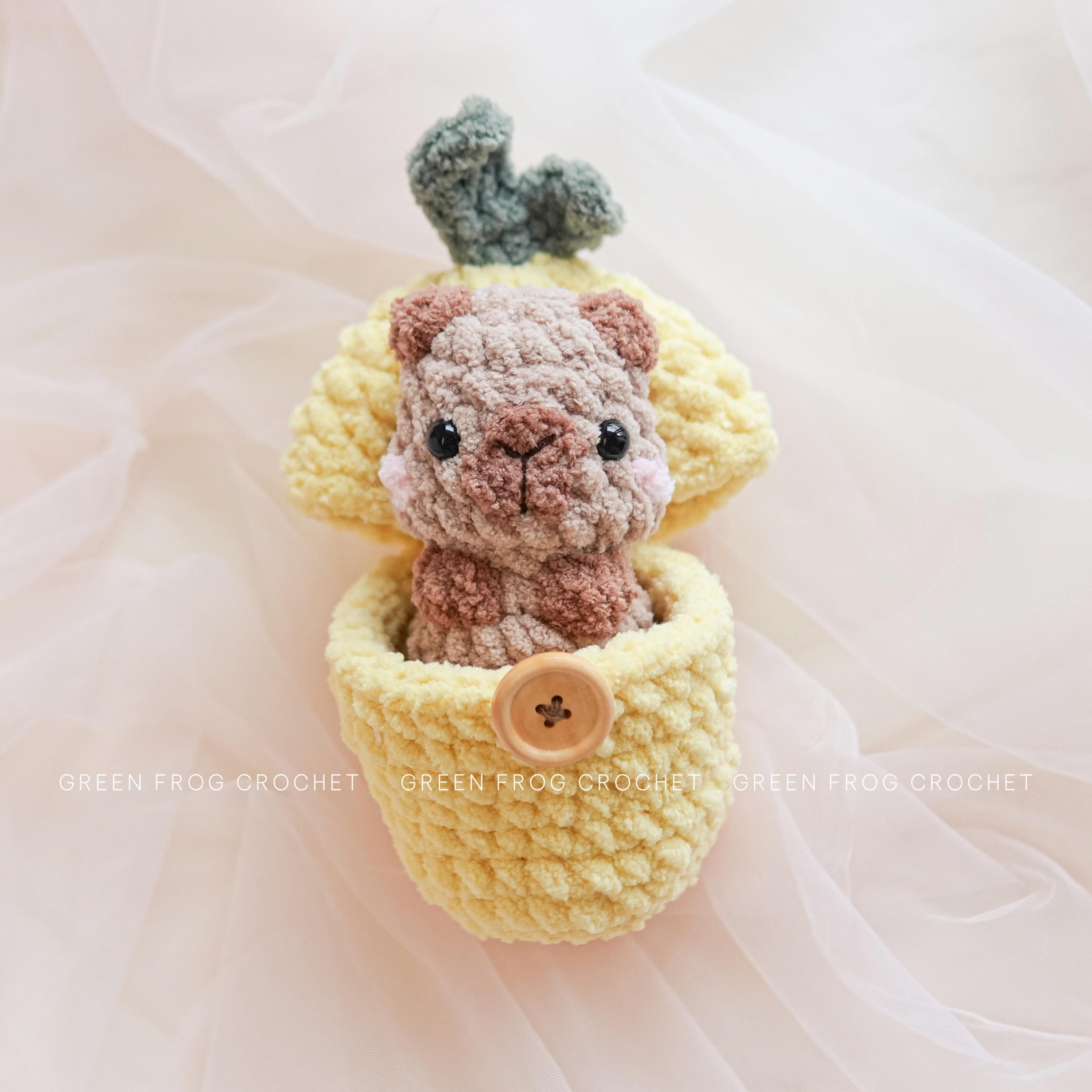 レモンのミニカピバラのミロ、縫わないあみぐるみかぎ針編みのパターン