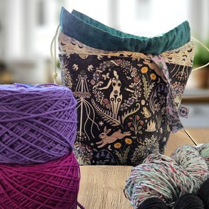 Medium Crochet/Knitting Drawstring Project Bag with Pockets - Summer Blessings