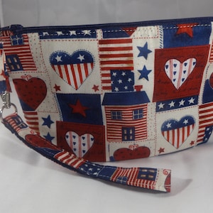 2BC - vermelho, branco, azul Clutch, grande - @ 8 1/2"x 5 1/2", acolchoado, de pé, algodão, alça removível, MJSEWS2