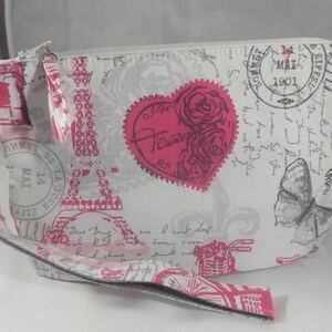 6BC - Clutch com padrões franceses, grande - @ 8 1/2" x 5 1/2", acolchoada, de pé, algodão, alça removível, MJSEWS2
