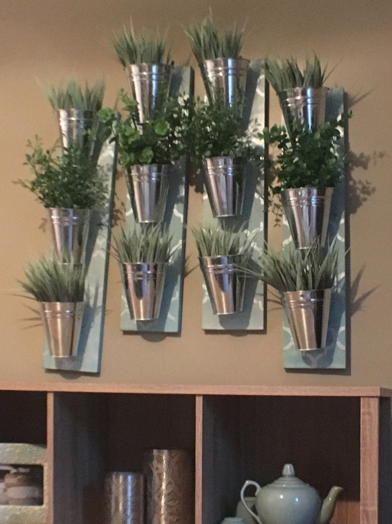 Indoor Wall Planter Blue one row of 3 pots image 5