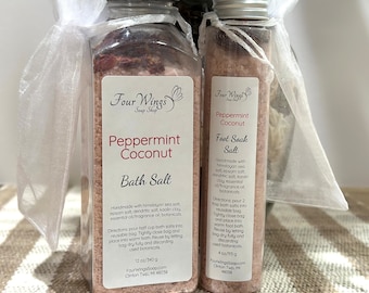 Himalayan Sea Salt Bath Soak: Peppermint Coconut, Botanicals (12oz/4oz)