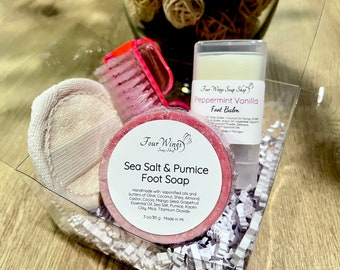 Vegan Foot Care and Face Care Gift Box - Grapefruit Essential Oil Soap- Pumice soap - Sea Salt Foot Soap - Ethically Sourced Soap - Michigan