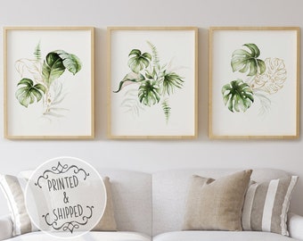 Grünes Blatt Aquarell Drucke | Botanische Kunst | Pflanzen Kunst | Blatt Drucke | 3er-Set | Kräuterpflanzen drucken | Wohnkultur | Grüne Wandkunst