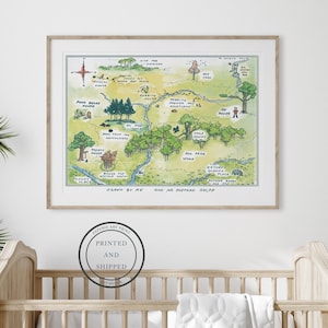 Impression de Winnie l'ourson - art mural carte en bois de 100 acres - décoration de bébé - décoration de chambre d'enfant - chambre d'enfant - décoration de chambre d'enfant - impression de salle de jeux