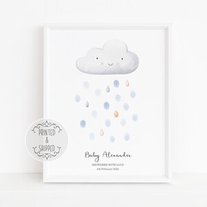 Baby Shower Fingerabdruck Gästebuch | Regenwolken-Babyparty | Alternatives Gästebuch | Fingerabdruckbaum | Regenwolke | Mit Liebe übergossen
