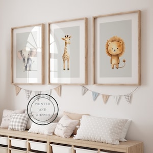 Safari Animal Prints | Safari Animal Art | Nursery Decor | Nursery wall art | Elephant, Giraffe and Lion Prints | Baby Decor | Set of 3