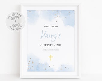 Christening Welcome Sign | Baptism Welcome Sign | Personalised Welcome Sign | Blue and Gold