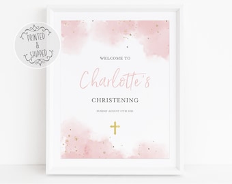 Christening Welcome Sign | Baptism Welcome Sign | Personalised Welcome Sign | Pink and Gold
