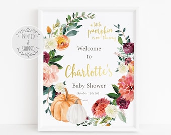 Letrero de bienvenida para baby shower con forma de calabaza - Letreros para baby shower de otoño - Bienvenido al baby shower - Personalizado - A Little Pumpkin
