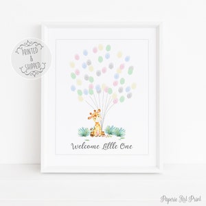 Baby Shower Fingerabdruck Gästebuch | Giraffe Baby Shower | Alternatives Gästebuch | Fingerabdruck Baum | Dschungel Freunde | Giraffe