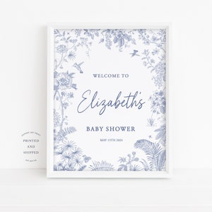 Baby Shower Welcome Sign - Blue Chinoiserie Baby Shower Signs - Welcome to the Baby Shower - Personalized - Blue Toile - Dusky Blue