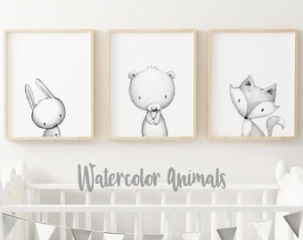 Nursery Wall Art - Set of 3 - Woodland Nursery - Woodland Prints - Baby Decor, Printable Wall Art, Instant Digital Download, Kids Room Decor