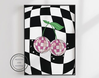 Disco Cherries Print | Cherry Wall Art | Wall Decor | Kitchen Print | Disco Ball Print | Home Decor | Funky Wall Art