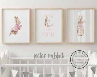 Láminas para habitación infantil de Peter Rabbit / Lámina con nombre de bebé / Decoración infantil de Peter Rabbit / Arte mural infantil / Decoración para bebé / Juego de 3 de Beatrix Potter