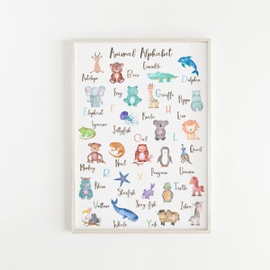 dimpression de lalphabet animal dart ABC animal dart mural imprimable de décoration de pépinière dart mural de pépinière daffiches alphabet Imprimé pour enfants image 1