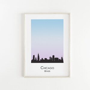 Impressão da silhueta do horizonte de Chicago | arte da parede do horizonte da cidade | Impressão da cidade dos EUA | Arte de parede para impressão | Download Digital Instantâneo