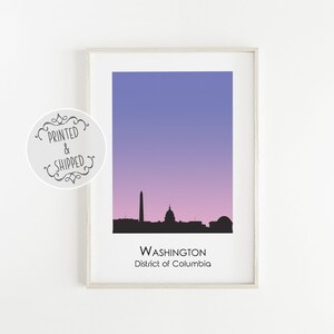 Impressão da silhueta da skyline do Washington DC de <br> Entrega Rápida? Arte da cidade | Decoração de Casa | arte da parede do horizonte da cidade | Impressões de cidades dos EUA | Decoração de escritório | Washington DC