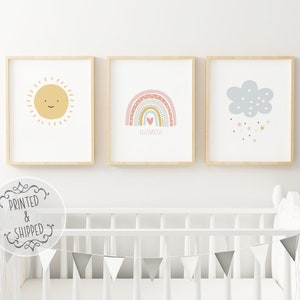 Rainbow Childrens Prints | Kids Name Print | Rainbow Decor | Childrens Wall Art | Children personalized name | Sun Rainbow Cloud Set of 3