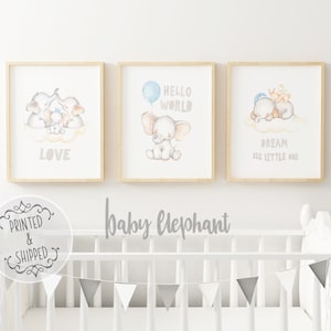 Blue Elephant Print | Elephant Art | Animal Nursery Decor | Nursery wall art | Dream Big | Nursery Elephant Prints | Baby Decor | 3 Set
