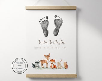 Personalised Baby Footprint Art | Keepsake Birth Print | New Baby Gift | Baby Shower | Nursey Wall Art | Woodland Animals