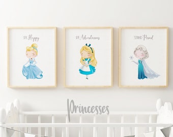 Princess Nursery Prints | Nursery Princess Art | Princess Nursery Decor | Princess Nursery Wall Art | Baby Decor | Set of 3