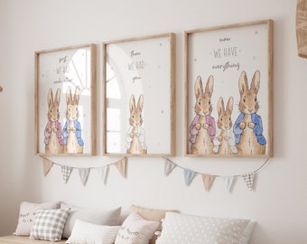 Peter Rabbit-afdruk | Peter Konijn Kunst | Kinderkamerdecoratie | Kinderkamer kunst aan de muur | Pieter Konijn | Eerst hadden we elkaar | Babydecoratie | Set van 3