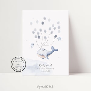 Livro de visitas com impressão digital do chá de bebê | Chá de fraldas sob o mar | Livro de visitas alternativo | Árvore de impressão digital | Baleia