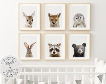 Estampados de animales del bosque / Set de arte de animales del bosque para bebés / Decoración de guardería / Arte de pared para guardería / Animales de guardería / Decoración para bebés / Juego de 6