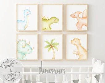 Gravuras de dinossauros para berçário | Arte de dinossauros para berçário | Decoração de dinossauros para berçário | Arte de parede de dinossauros para berçário | Decoração de bebê | Conjunto de 6