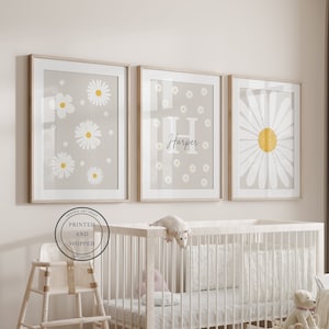 Estampados de nombres de margaritas / Impresión de nombres personalizados / Decoración de guardería para niños / Arte de pared de margaritas / Decoración de habitaciones para niñas / Flor de margarita / Conjunto de 3