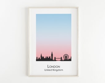 London Skyline Silhouette Print | City Skyline Wall Art | UK City Print | Printable Wall Art | Instant Digital Download