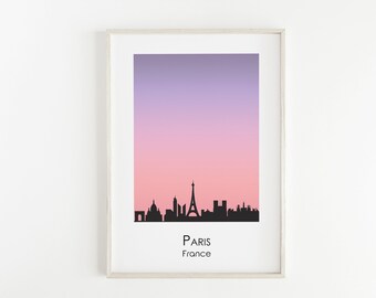 Impresión de silueta del horizonte de París / Arte de la pared del horizonte de la ciudad / Impresión de la ciudad de Francia / Arte de pared imprimible / Descarga digital instantánea