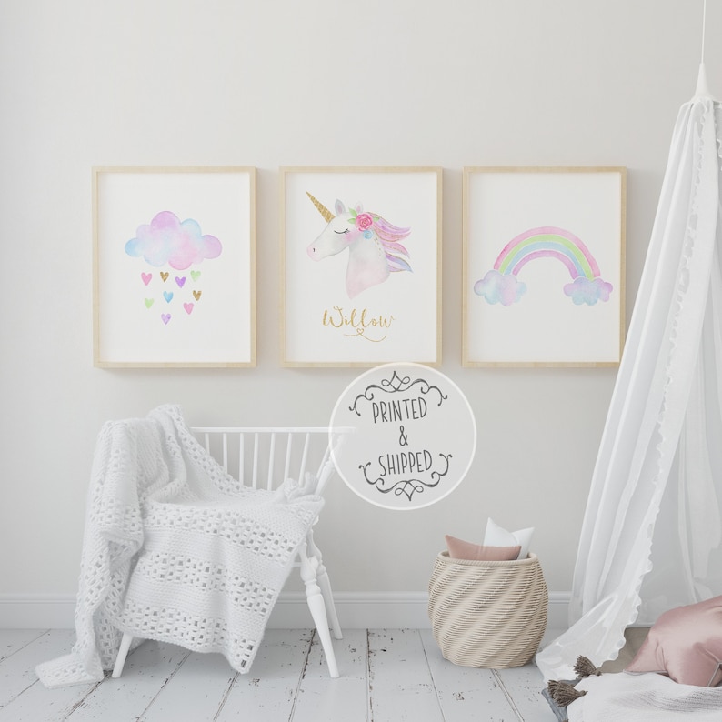 Unicorn Childrens Prints  Kids Name Print  Unicorn Decor  image 0