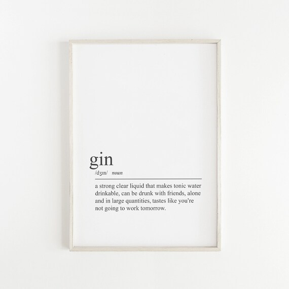 Gin Definition Print Kitchen Decor Gift Wall Art Etsy UK