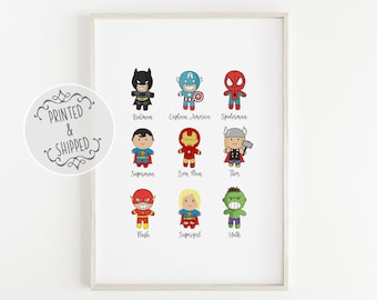 Lámina de superhéroe para guardería / Arte de superhéroe / Decoración de guardería / Arte de pared para guardería / Láminas para guardería / Decoración para bebés / Colección de superhéroes