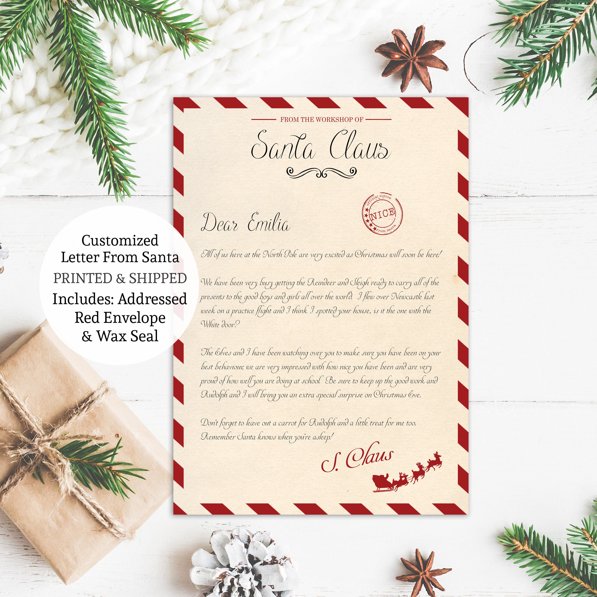 PERSONALISED A4 LETTER FROM SANTA SENT WITH NORTH POLE ENVELOPE UNIQUE GIFT 