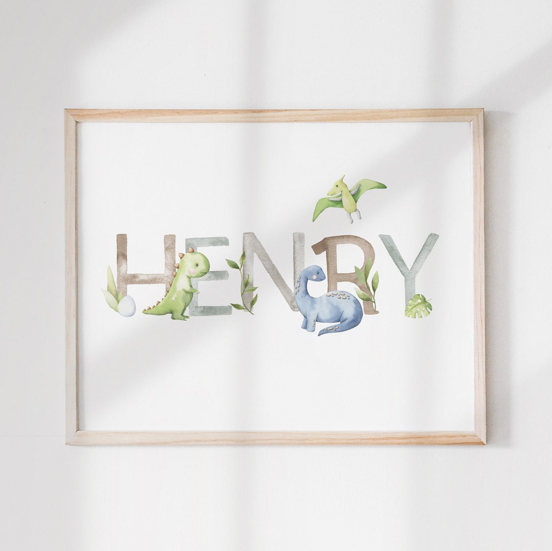 Custom Nursery Name Print | Baby Name Print | Dinosaur Nursery Decor ...