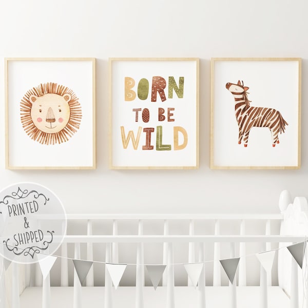 Safari Animals Nursery Prints | Scandi Nursery Animals Art | Lion Nursery Decor | Safari Nursery | Baby Decor | Born To Be Wild | Set of 3