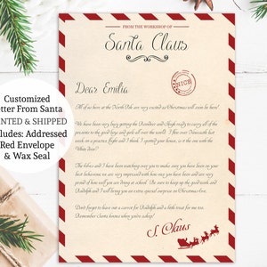 Lettre personnalisée du Père Noël | Lettre du Père Noël de Noël | Lettre du Père Noël | Lettre du Pôle Nord | Boîte de la veille de Noël, imprimée